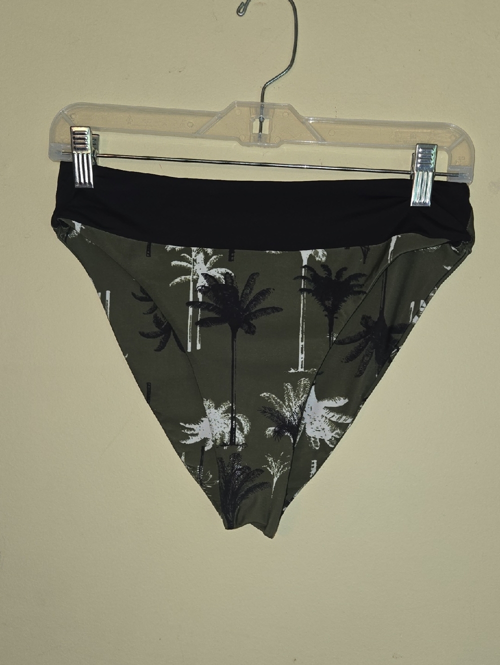 Beverly Beach By Dorit Olive Green Palm Print Bikini Bottom with Black Waistband